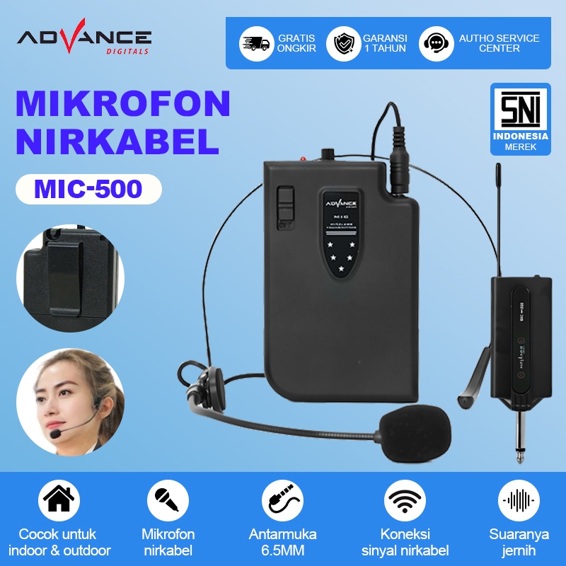 Advance Mic-500 Mic Bando Wireless Mic Clip On / Microphone Eksternal Wireless mic