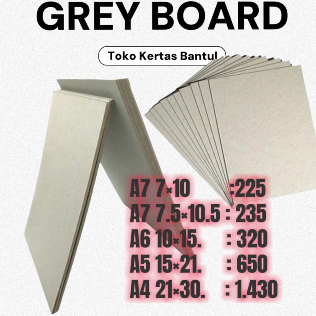 

Grey Board Ukuran A7,A6,A5, dan A4 isi 6pcs