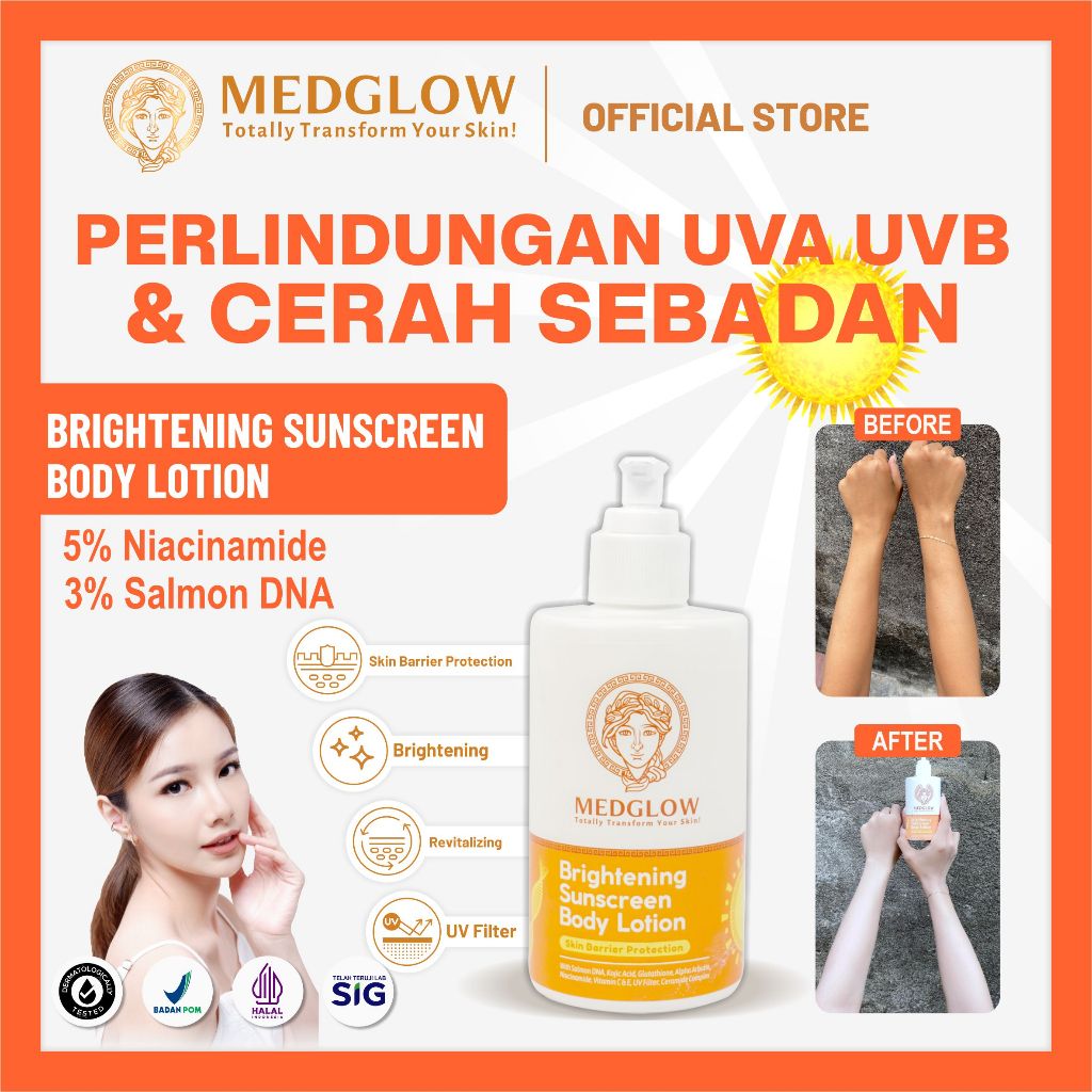 𝐌𝐄𝐃𝐆𝐋𝐎𝐖 𝐂𝐋𝐈𝐍𝐈𝐂 Lotion Pemutih Pagi PDRN Salmon DNA Ceramide Kojic Acid Alpha Arbutin Collagen Whiten