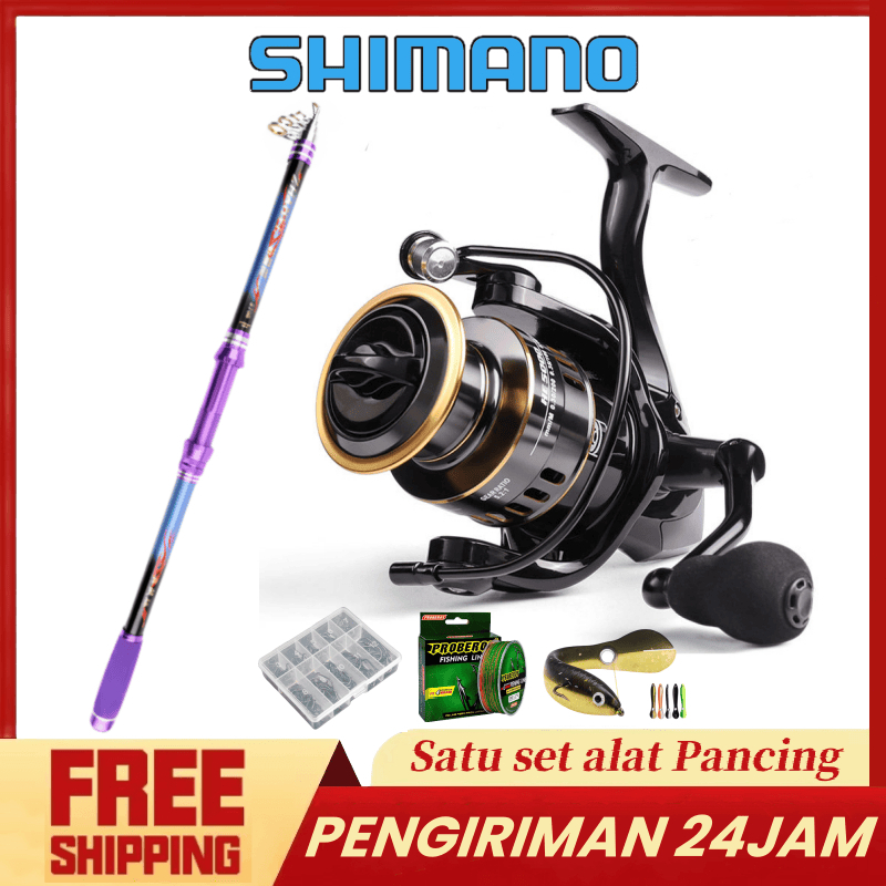 SHUMAN0 Pancing laut Joran Pancing set 3.6m Telescopic Rod Spinning Pancingan Set Lengkap