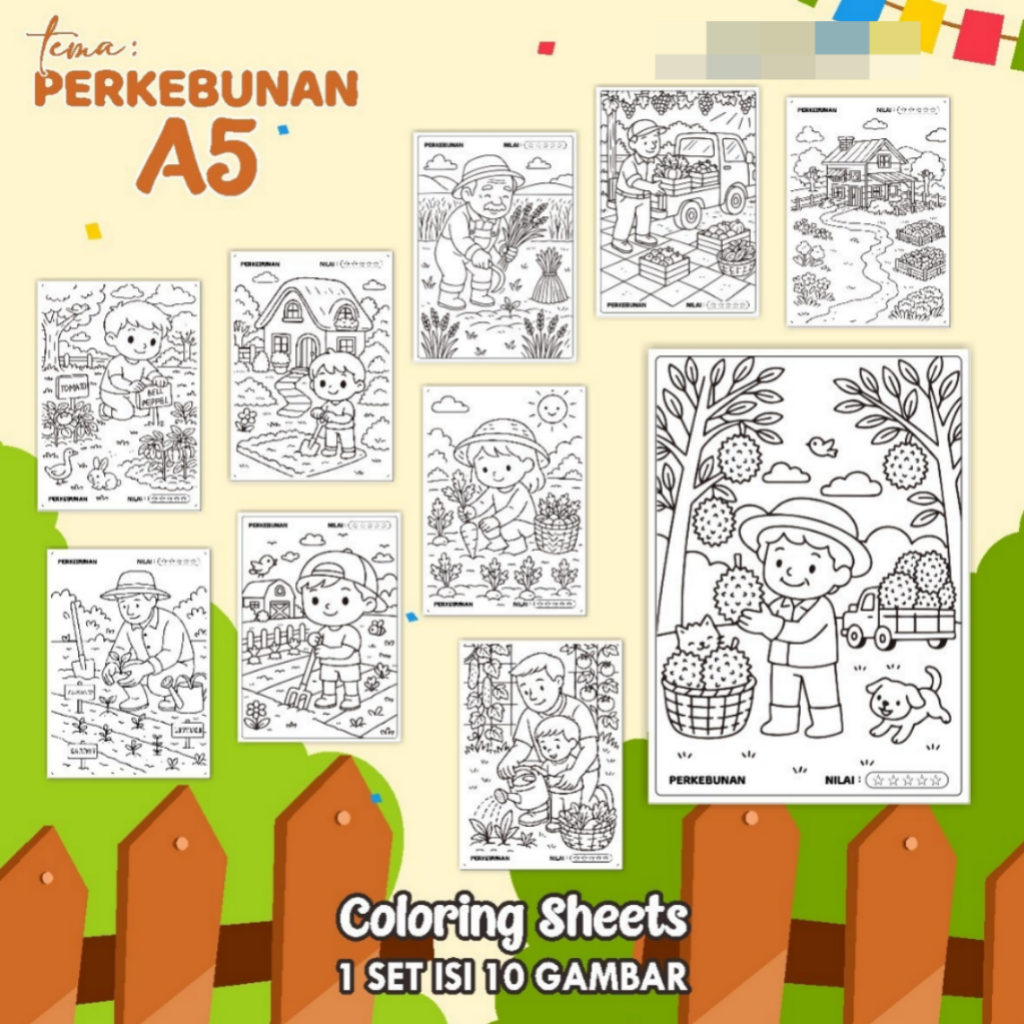 

KERTAS GAMBAR MEWARNAI TEMA [PERKEBUNAN] A5 ISI 10 LEMBAR - COLORING SHEET FOR KIDS READY STOCK
