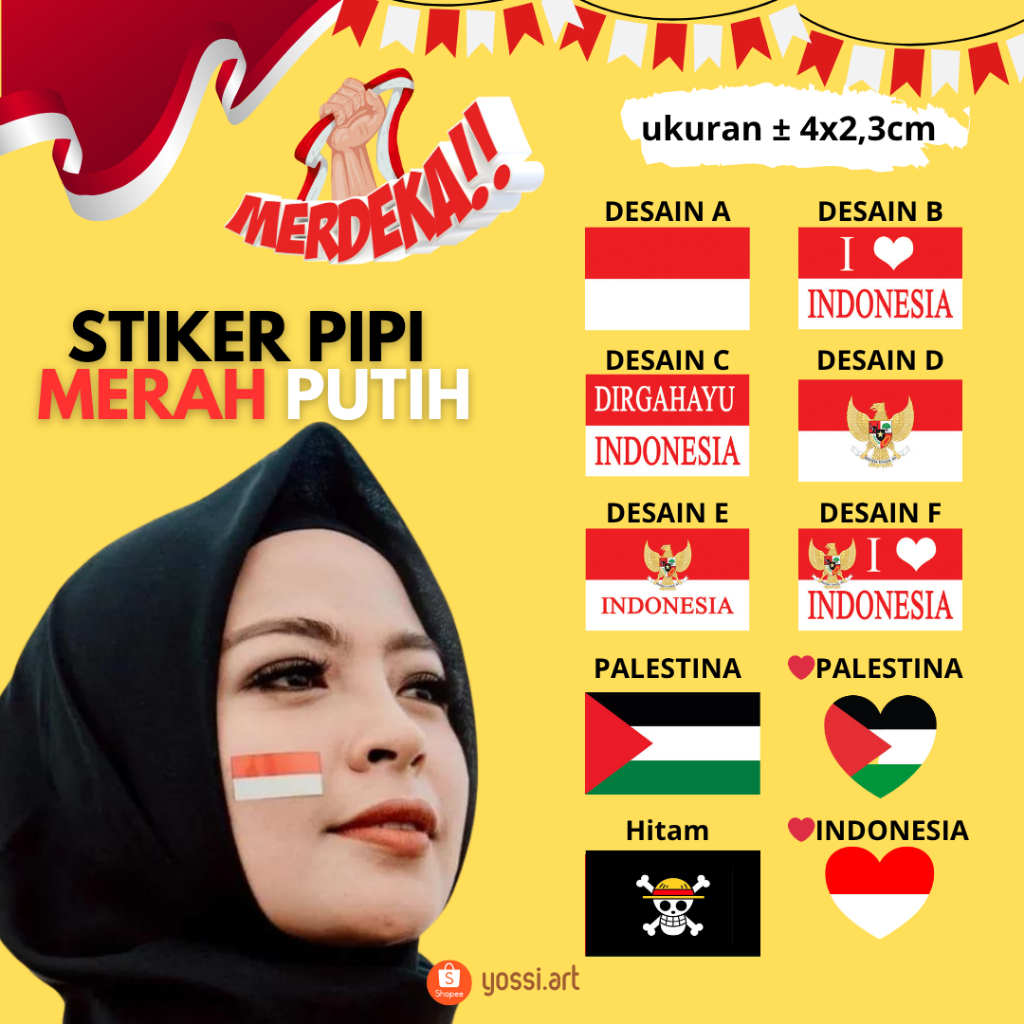 

50PCS BENDERA MERAH PUTIH KEMERDEKAAN / STIKER PALESTINA / Hiasan 17 Agustus / HUT RI
