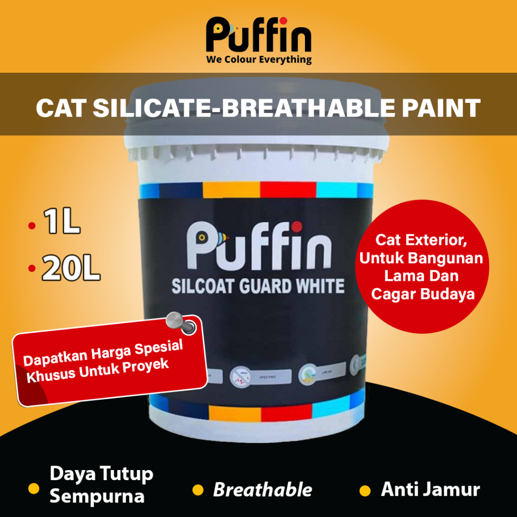 Cat Untuk Tembok Lembap Puffin Silcoat Guard Exterior Silicate Paint - 20 L Set