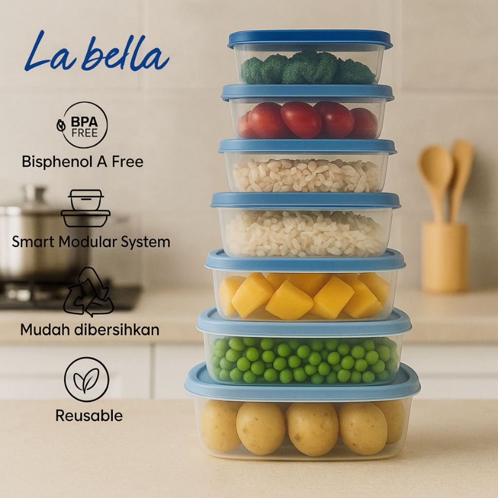 1 Paket Container Food Isi 7 SQUARE/BULAT (150ML - 4500ML) Wadah Makanan 1 Set Isi 7 Kotak Makan Bul