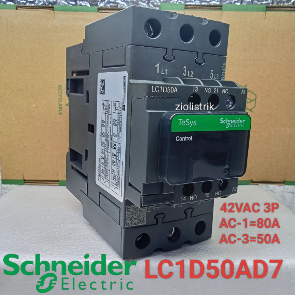 kontaktor Contactor Schneider LC1D50AD7 / LC1D-50D7 42v 3p Kontaktor LC1D50A D7 42vac 3phase schneid