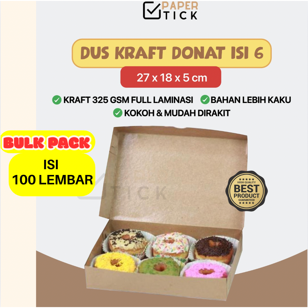 

(GROSIR = 100LBR) KRAFT BOX DUS DONAT COKLAT ISI 6 ATAU KUE - MOTIF POLOS - LAMINASI BAGIAN DALAM