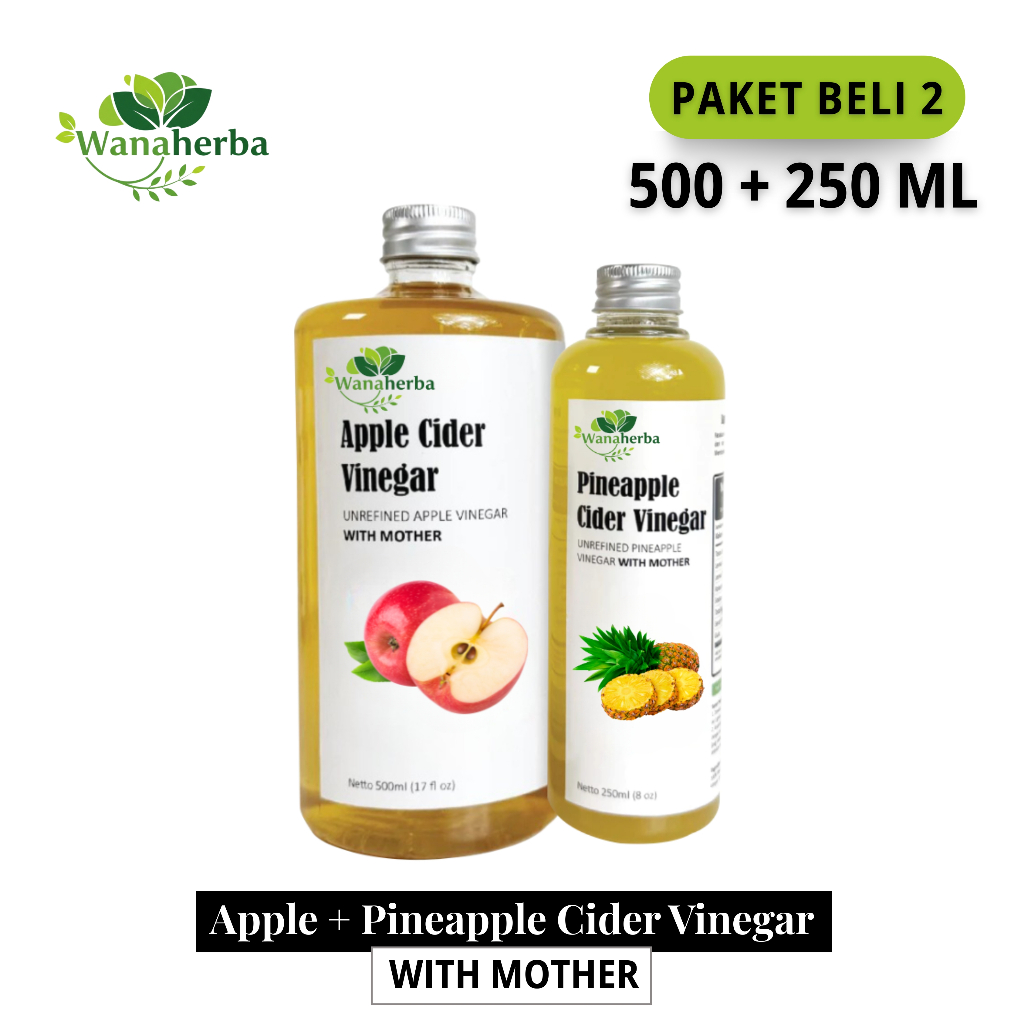 

Wanaherba Cuka Apel + Cuka Nanas With Mother 500 + 250 ML Paket 2 Botol