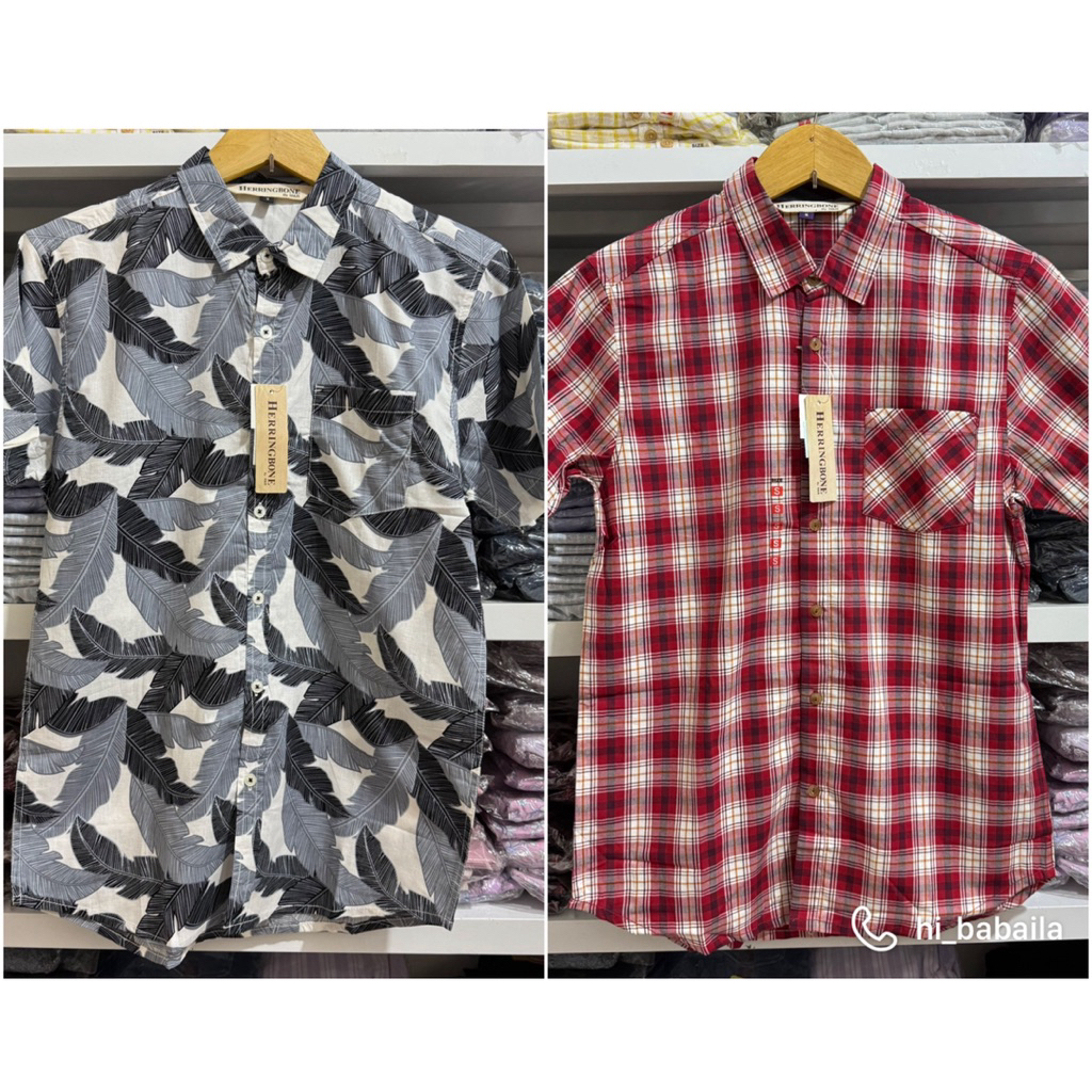 Herringbone by H&R Kemeja Laki-laki Lengan Pendek