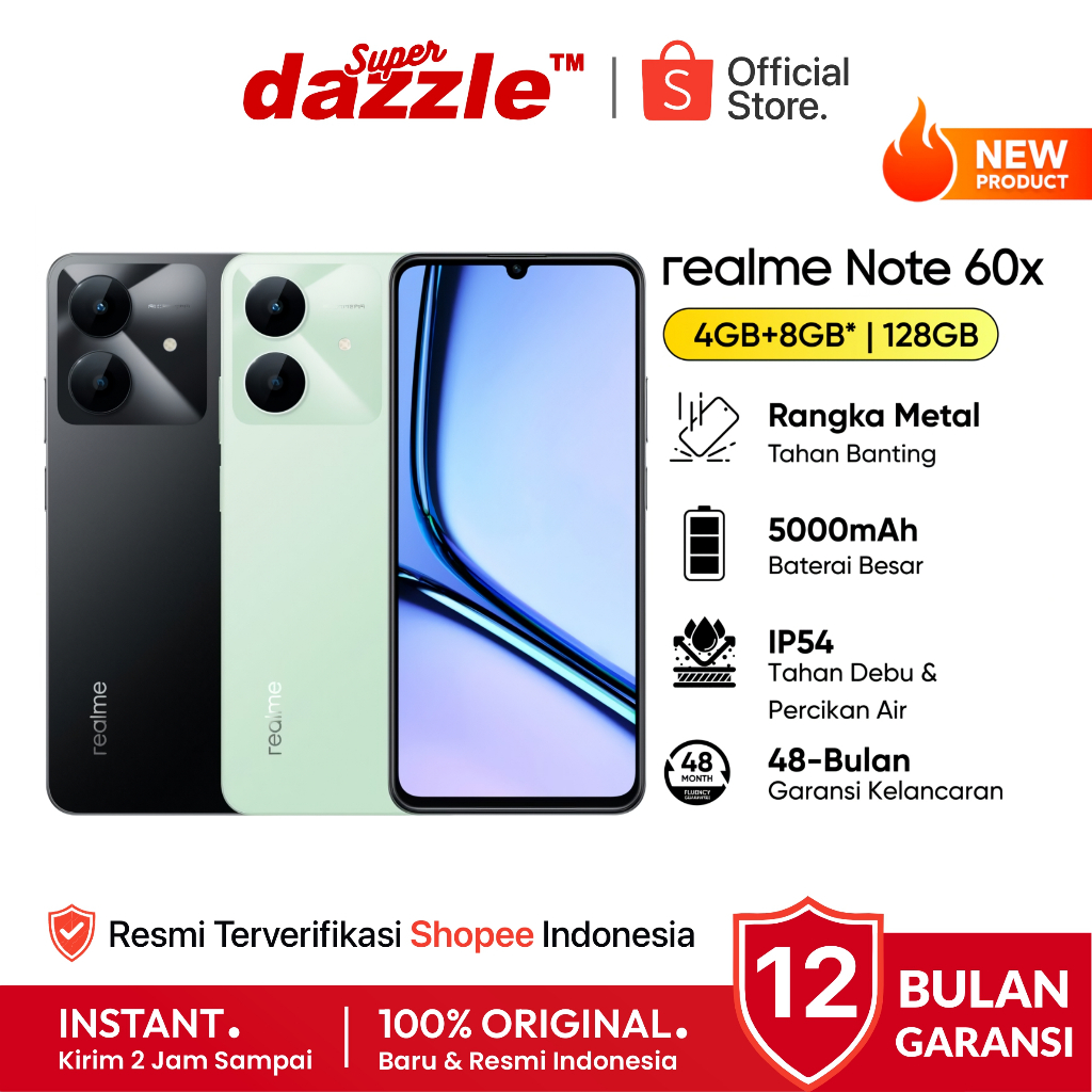 [ TERLARIS ] HP Realme Note 60X 4/128 4/64 GB Original 100% Garansi Resmi 12 Bulan Official Store In