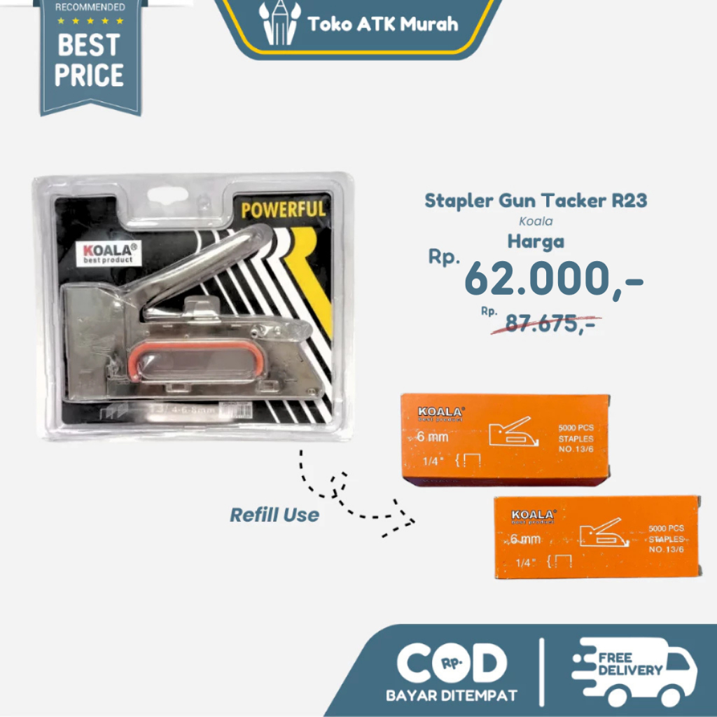 

Stapler Tembak Gun Tacker Koala R23 1007F 1008F / Guntacker Powerful / Refill Staples Gun Tacker