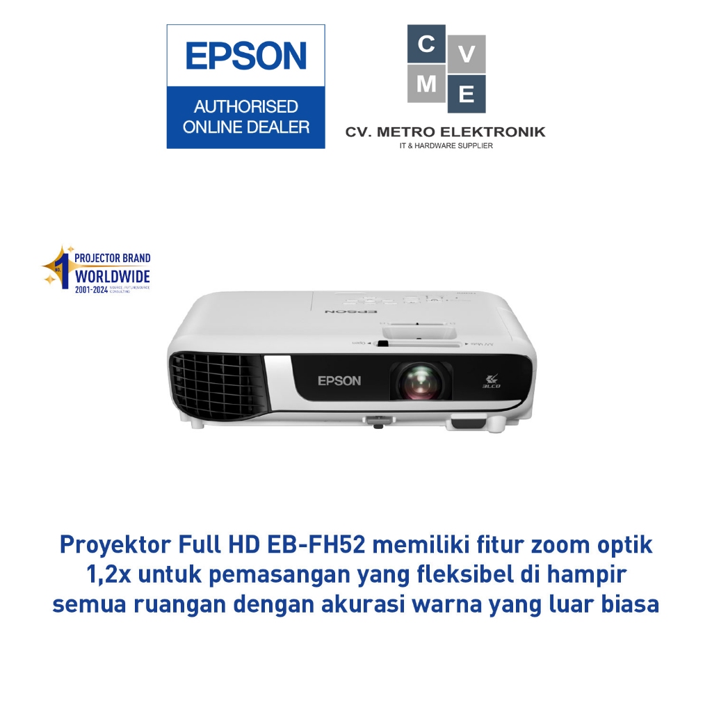 Proyektor EPSON EB-FH54 EB FH54 EBFH54 WiFi Direct Wireless 4.100 Lumens Full HD 3LCD Pengganti EB-F