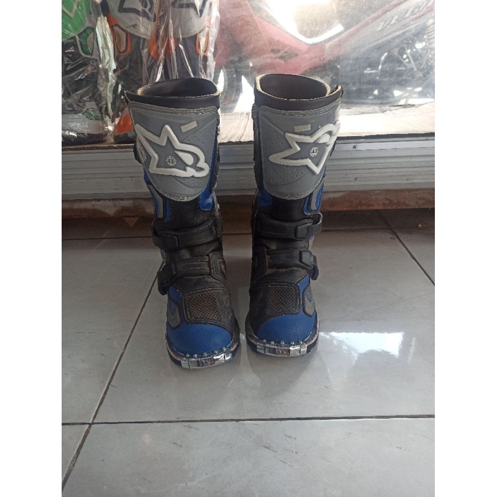 Sepatu boots MX cross supermoto trabas Trail RNL warna Hitam Biru silver