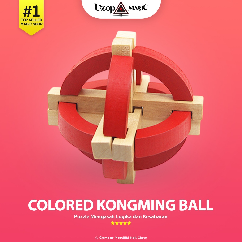Puzzle Kayu 3D Kongming Lock Colored Kongming Ball - Puzzle Edukatif Anak & Dewasa - Uzop Magic Shop