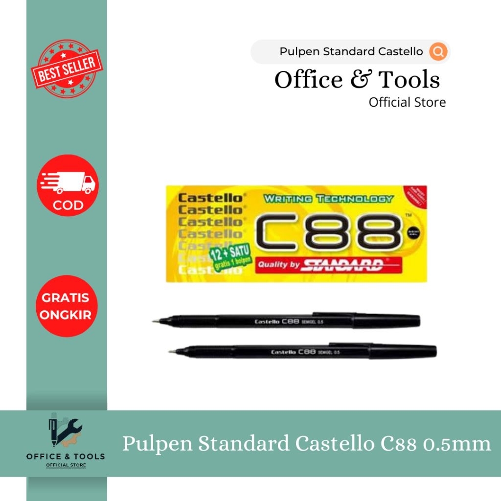 

[12+1PCS] Pulpen Standard Castello C88 0.5mm Pen Hitam Kualitas Standard Office & Tools