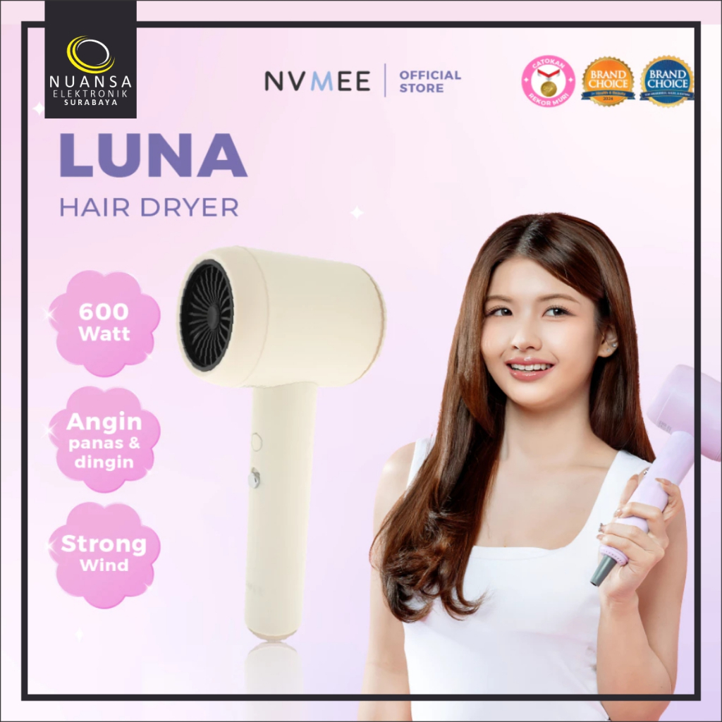 NVMEE LUNA Hair Dryer Pengering Rambut Low Watt & Strong Wind HairDryer Hemat Listrik 600 watt
