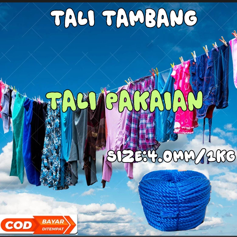 

tali pakaian/Tali Tampar/Tambang Ukuran 4 mm Panjang 1kg