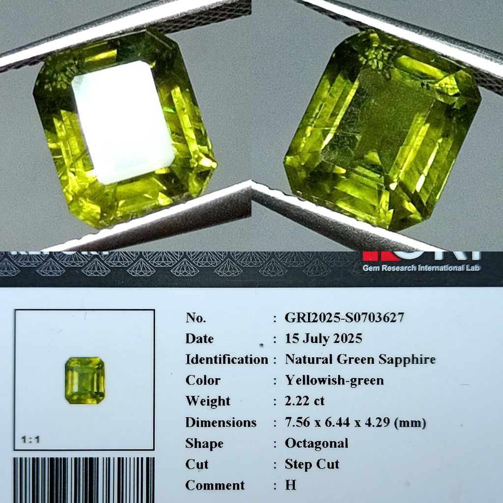 NATURAL GREEN SAPPHIRE HEATED GRI LAB YELLOWISH GREEN