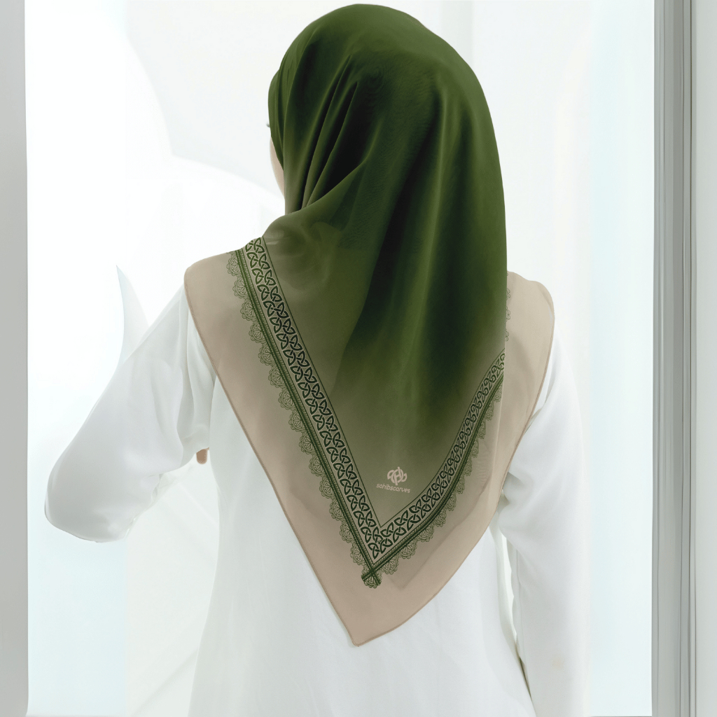 Hijab Segi Empat Voal Motif Premium Terbaru motif Gradeo Hijau