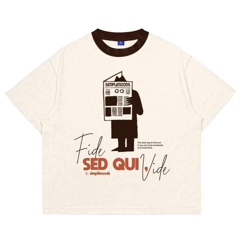 [Vogue Circle] Kaos Oversize Tshirt Distro SimpliMoods Fide Sed Qui Collar Brown Pria Dan Wanita Cot