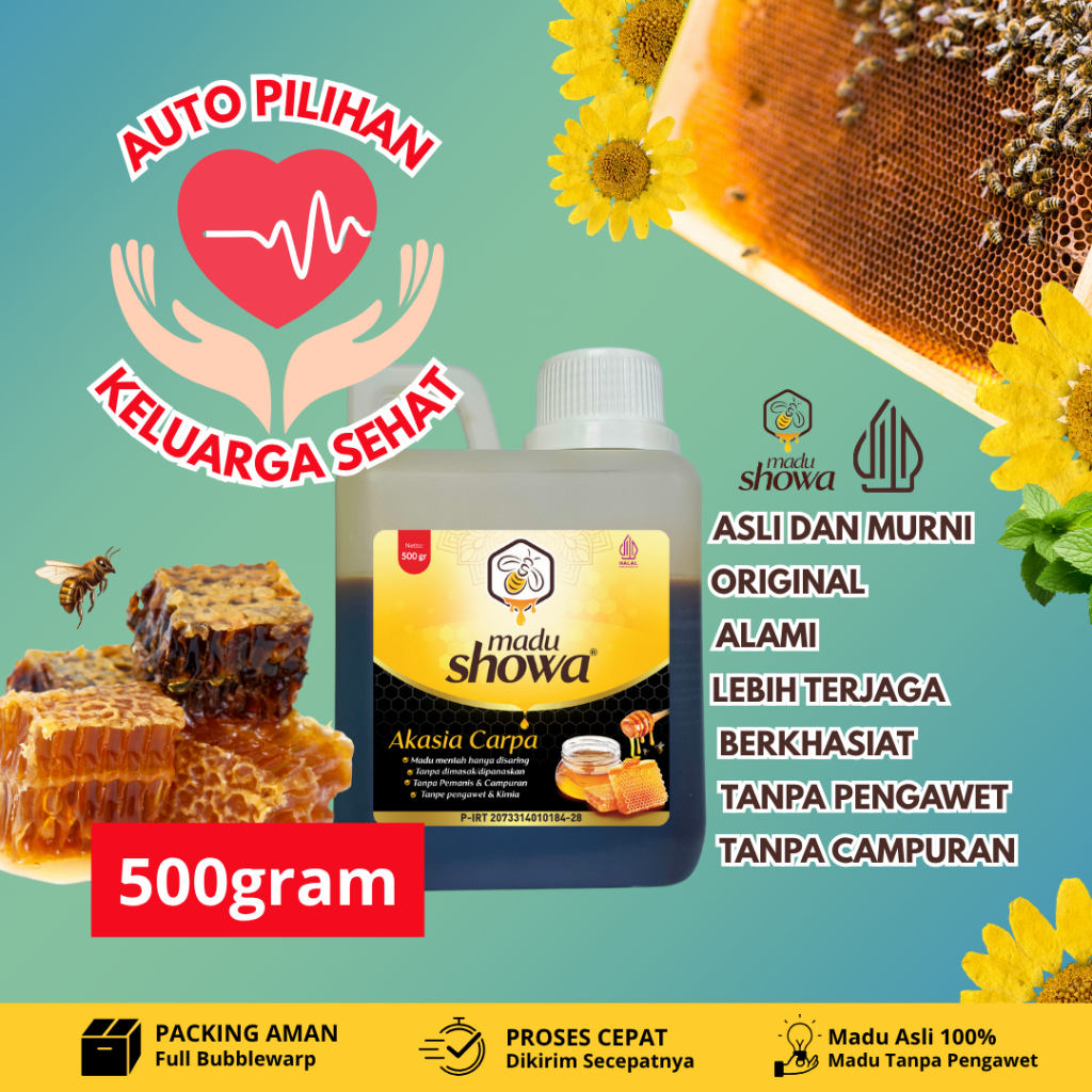 

100 % Murni Madu Showa Nektar Akasia Carpa 0.5 KG Madu Asli Original Resmi Halal & Dinkes