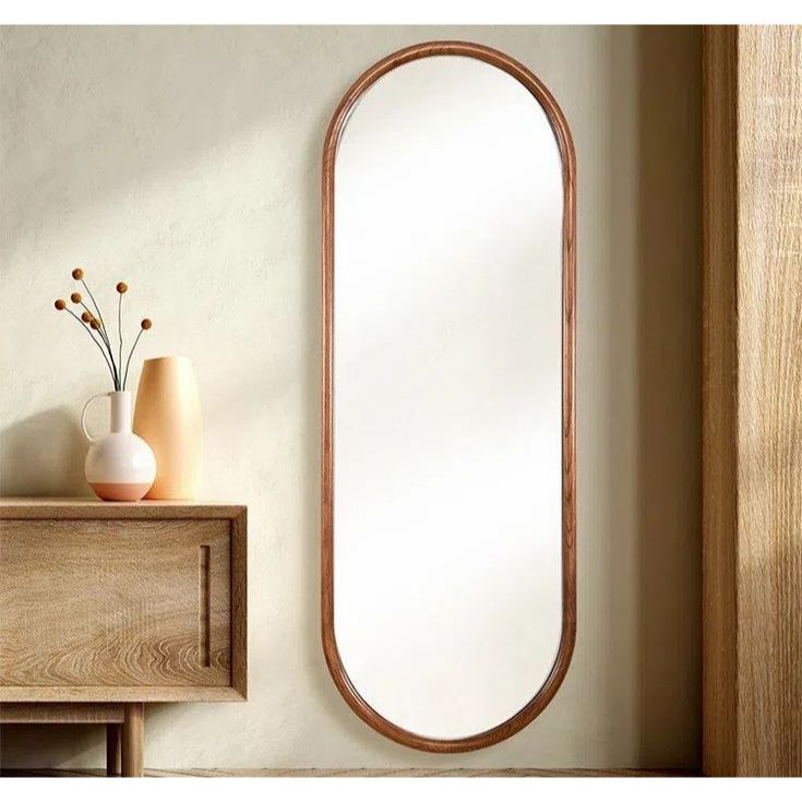 Cermin dinding kayu oval cermin gantung frame kayu cermin vintage