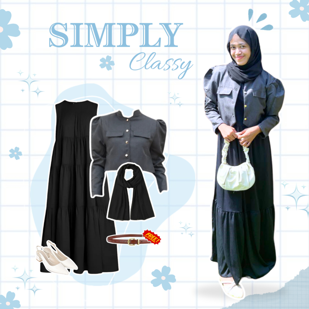 ZARA Paket OOTD 3in1 (Atasan Blazer + Dress/Inner + Pashmina) Wanita Elegan Feminim Kekinian | CR24