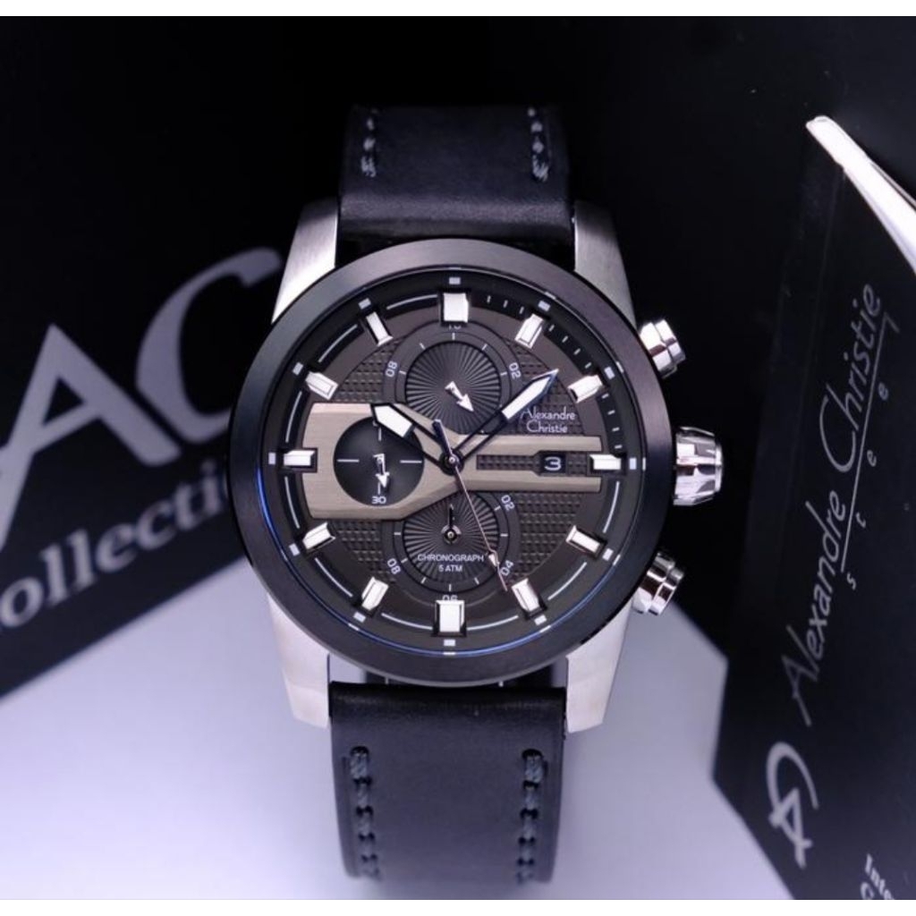 Alexandre Christie pria chronograph AC6562 silver black garansi 1 tahun