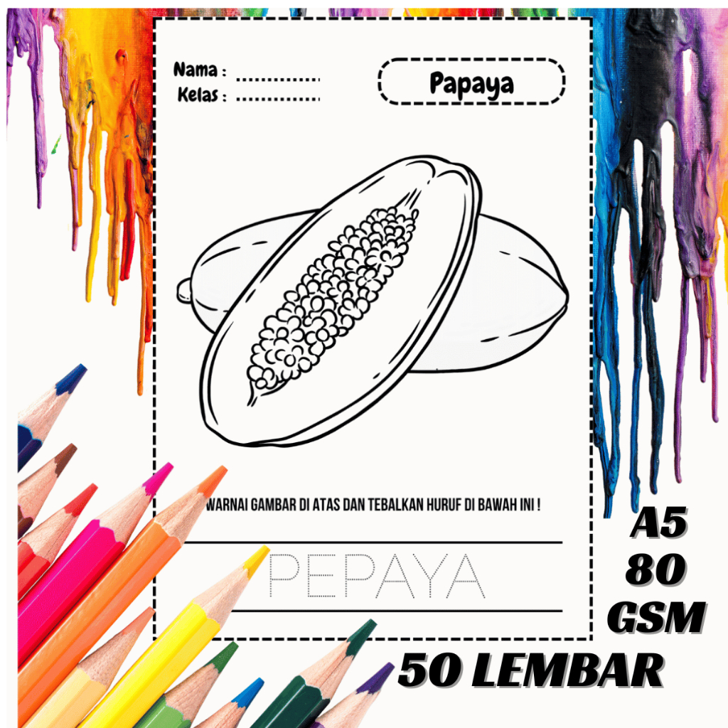 

50 Lembar Mewarnai Aktivitas Anak – Belajar Menulis, Menggambar & Mewarnai ukuran A5 Tema Hewan