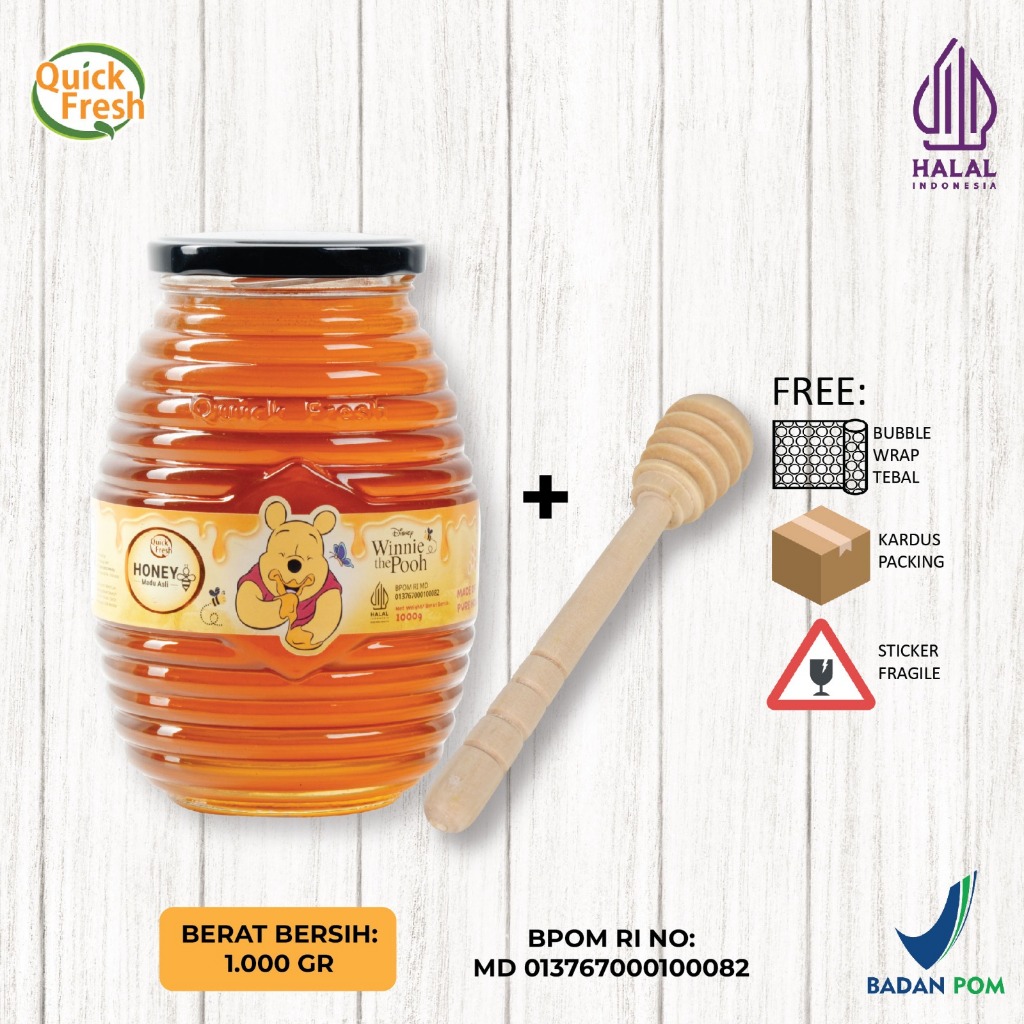 

[FREE HONEY DIPPER 13.8cm] DISNEY Quick Fresh Honey / Madu 1kg Jar