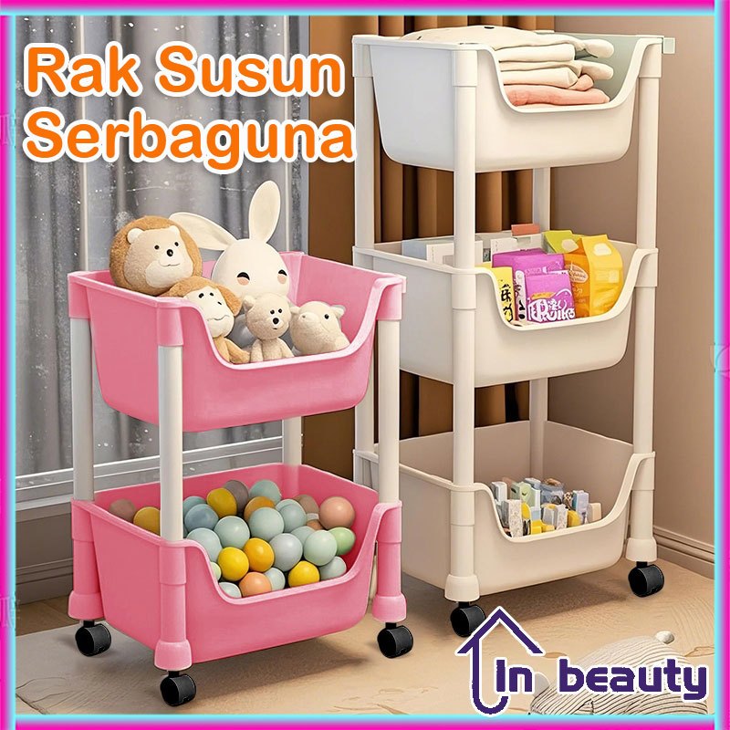 Rak Troli Persegi Plastik 5 Susun Rak Serbaguna Dengan Roda Rak Buku Sebaguna Rak Troli Multifungsi