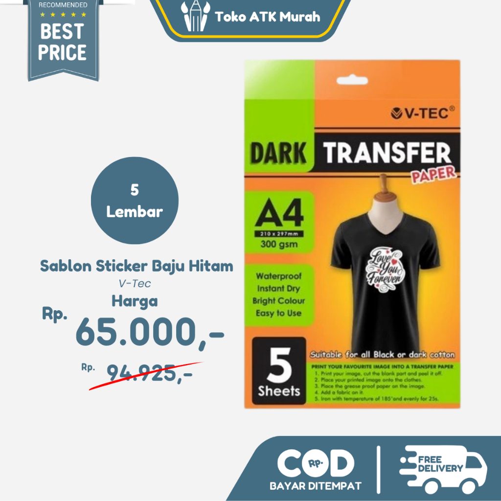 

Dark Transfer Paper V-Tec 300 gsm Sablon Sticker Baju Hitam