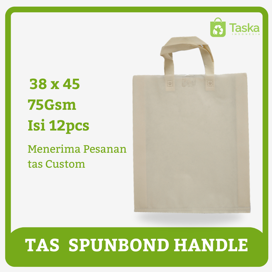 

Taska - (Isi12) Tas Spunbond Handle 38x45 Warna Cream Goodiebag Sembako Lusinan Grosir