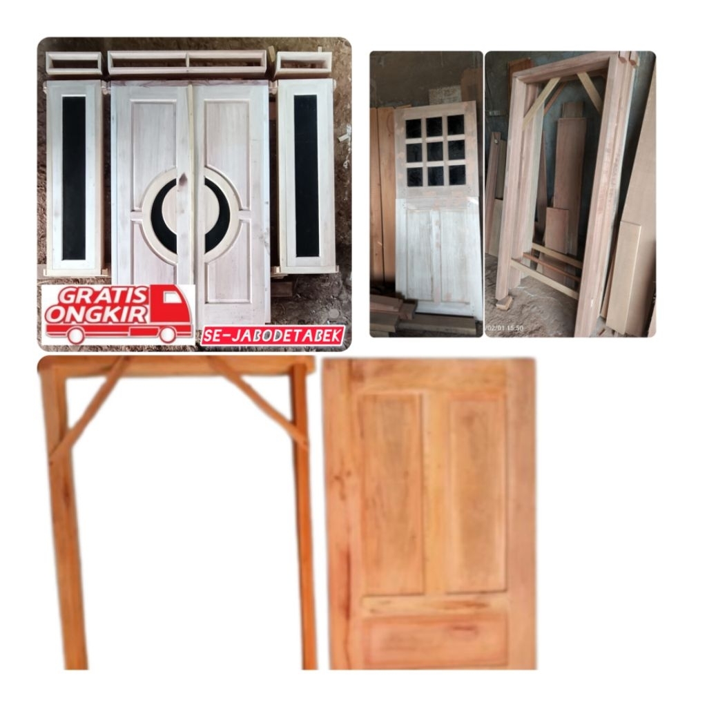 1 set daun pintu dan kusen pintu utama + jendela/2 daun pintu kamar dan kusen/daun pintu dapur  dan 