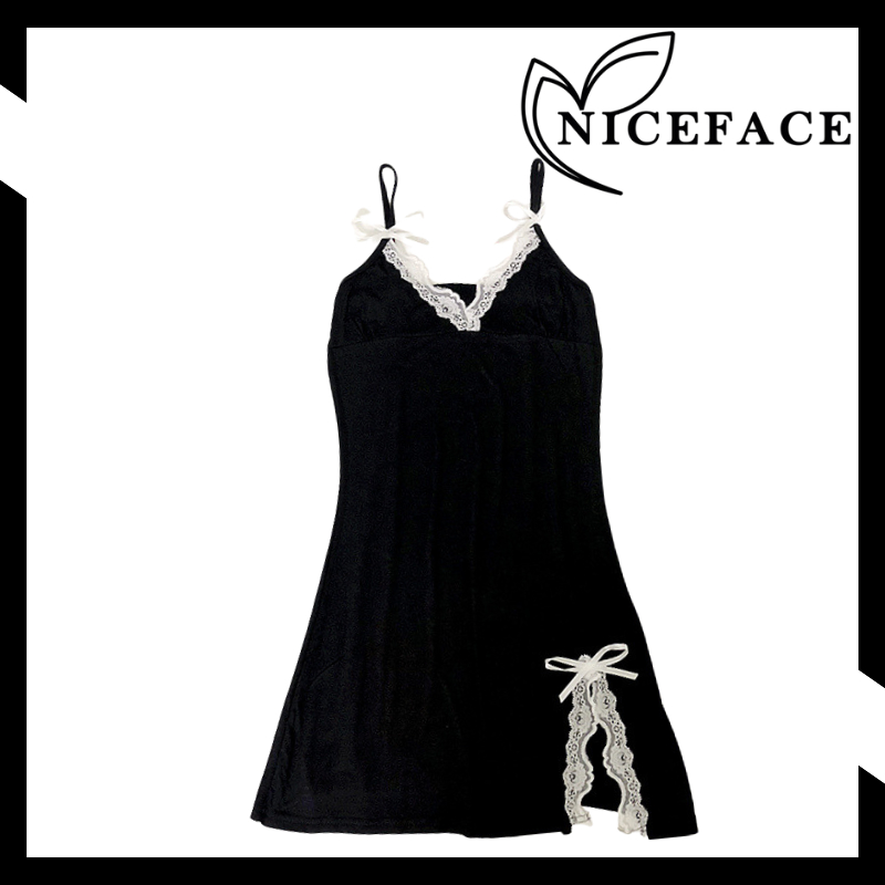 NICEFACE - Pakaian Baju Daster Pita Renda Bunga Baju Tidur Bahan Satin Sexy Elegan Fashion Korea