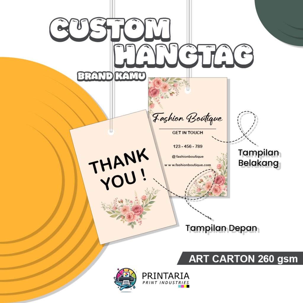 

Cetak Hangtag Custom Nama Usaha | Desain Sendiri | Label Produk Kemasan