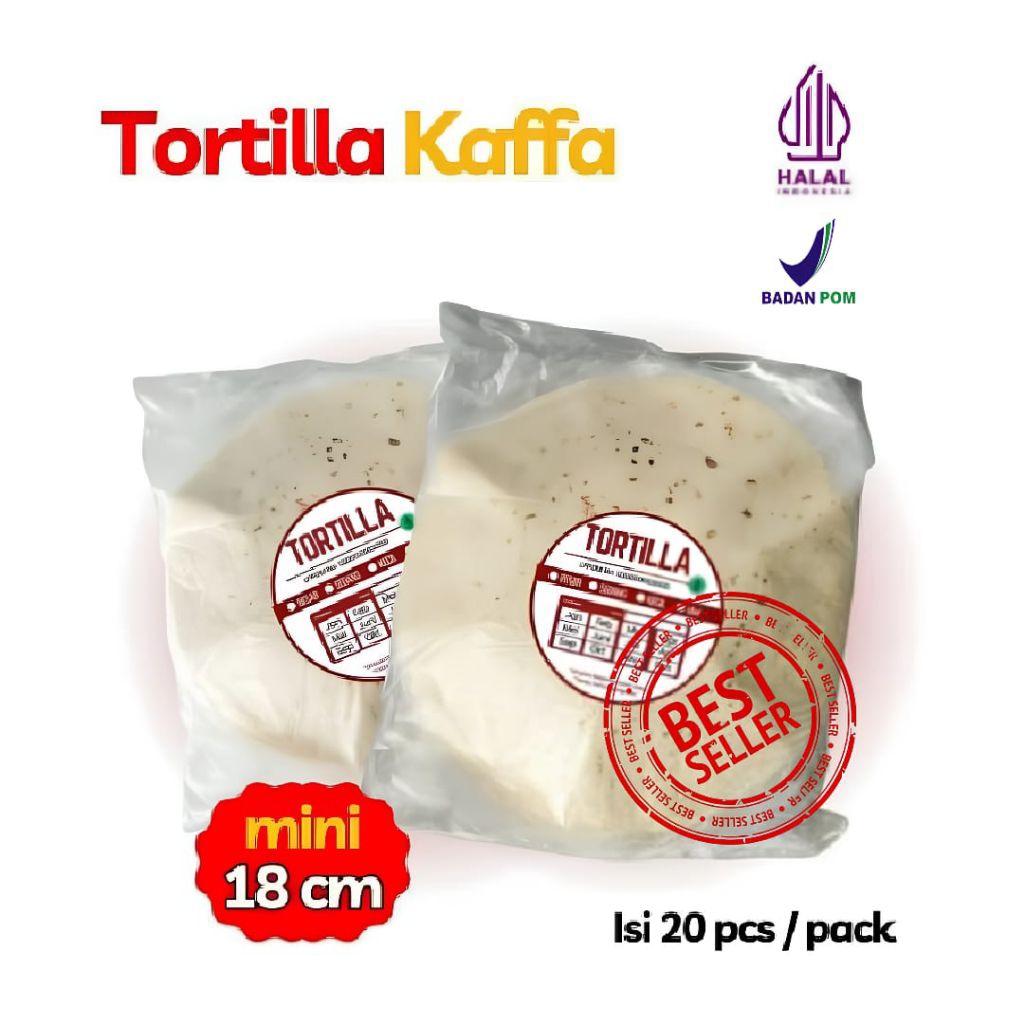 

Tortilla PREMIUM Kaffa 18cm 1 pack isi 20 lembar HALAL 100%/Kulit Kebab Mini/KUALITAS PREMIUM FROZEN FOOD