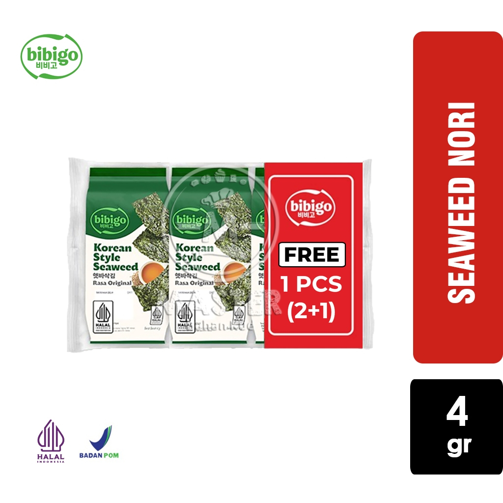 

Rumput Laut Kering BIBIGO Korean Style Seaweed Rasa Original 4gr [1 Pack isi 2 + 1 FREE]