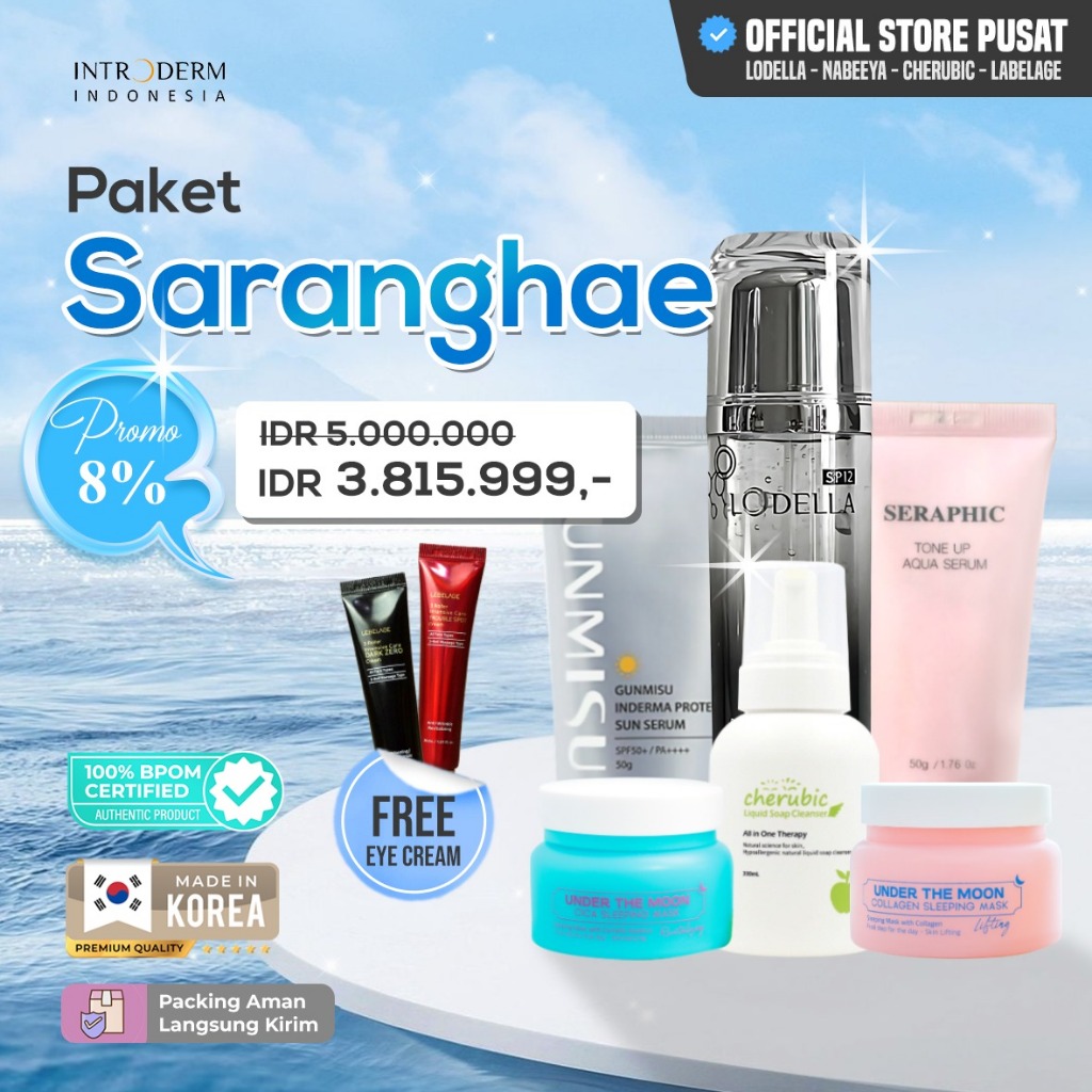 Introderm Indonesia | PROMO 12.12 | PAKET Saranghae Lodella Sun Serum Seraphic Cherubic Nabeeya Cica