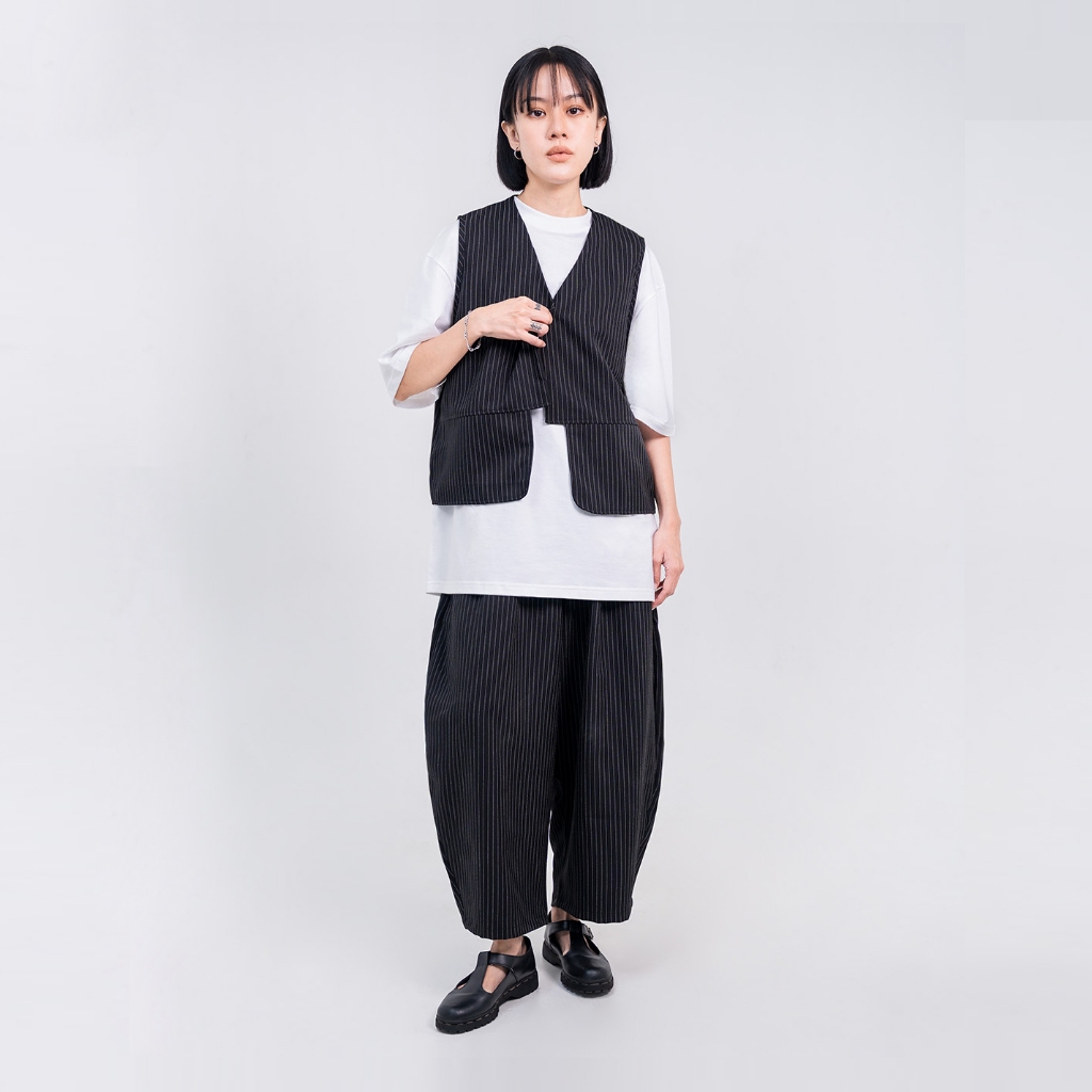 Set Vest and Barrel Line - Set Vest dan Celana Barrel Motif Garis
