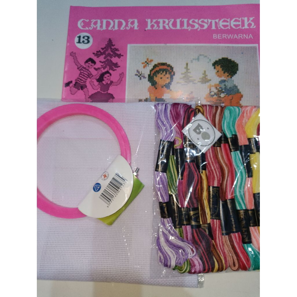 Paket Alat Sulam Strimin Set Pemidangan/Hoop kayu/Plastik Murah Lengkap buku kristik Bagus DIY Craft