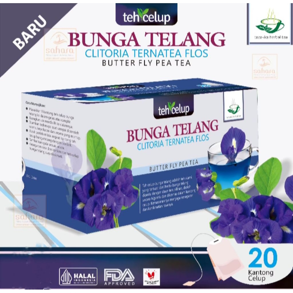 

Teh celup bunga telang tazakka herbal berkhasiat untuk menjaga kesehatan mata dan relaxasi isi 20 kantong