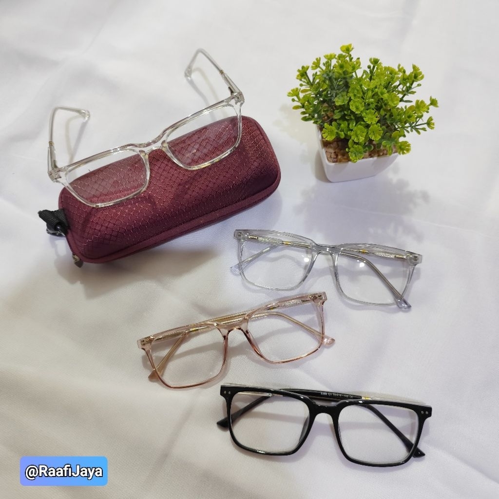 Kacamata Frame Cewek Lensa Kotak Blue Ray