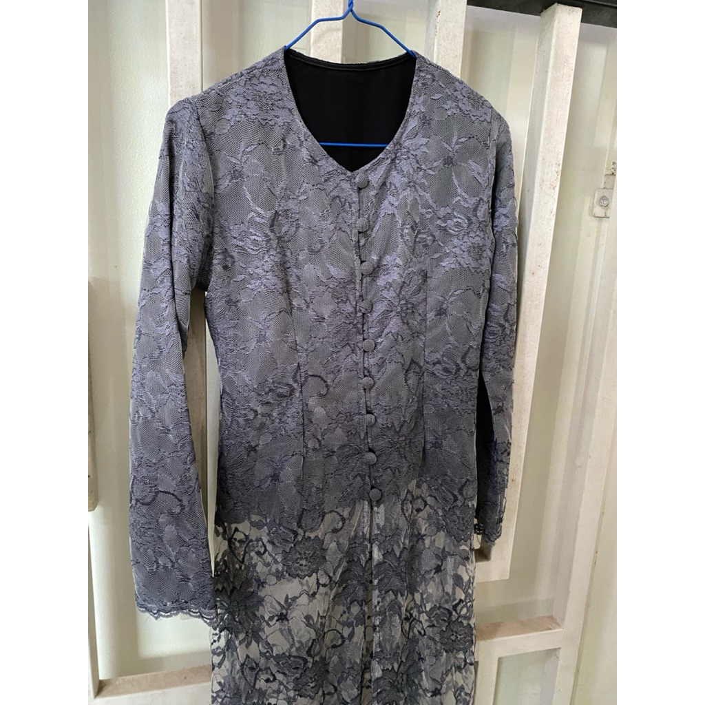 [PRELOVED] KEBAYA ABU PANJANG LENGAN PANJANG DRESS
