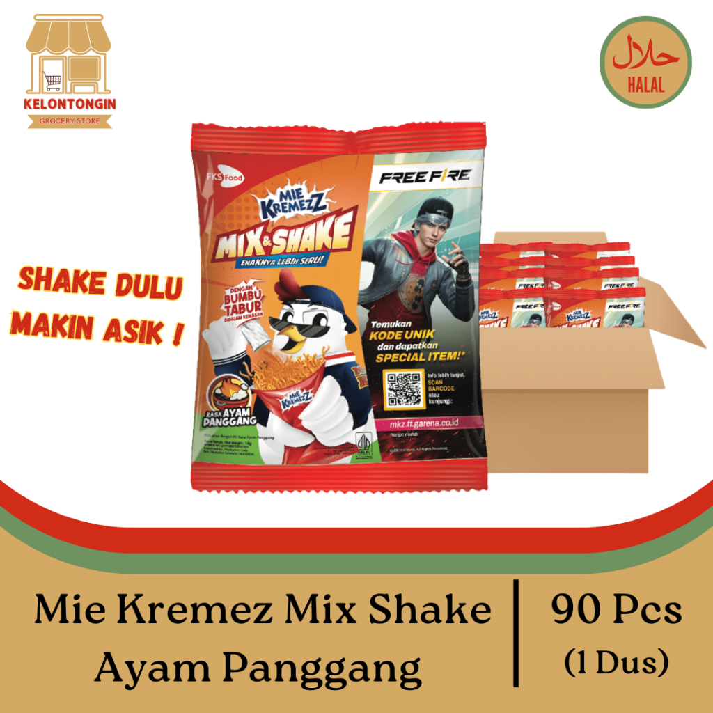 

Mie Kremezz Mix & Shake - Ayam Panggang - 1 Dus 90 Pcs / 16gr / Snack / Camilan