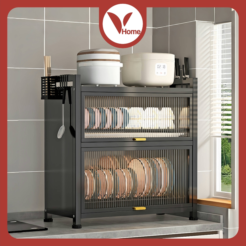 Vhome Rak Piring Tertutup Rak Cuci Piring Rak Piring Stainless Pengering Piring Stainless Rak Dapur 