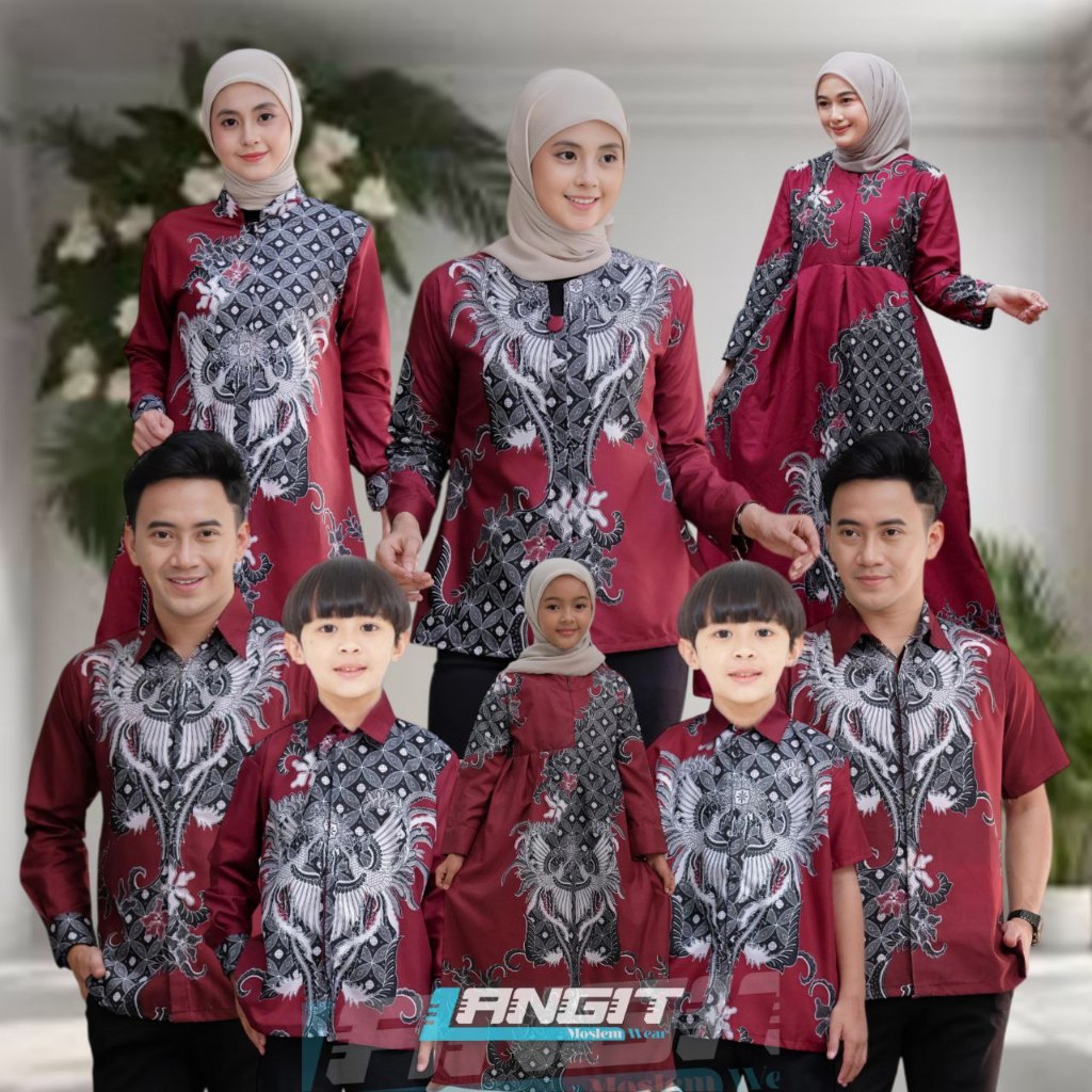 BAJU BATIK COUPLE KELUARGA || BATIK COUPLE AYAH IBU TUNIK WANITA DAN ANAK LAKI LAKI | MOTIF LAYANG M