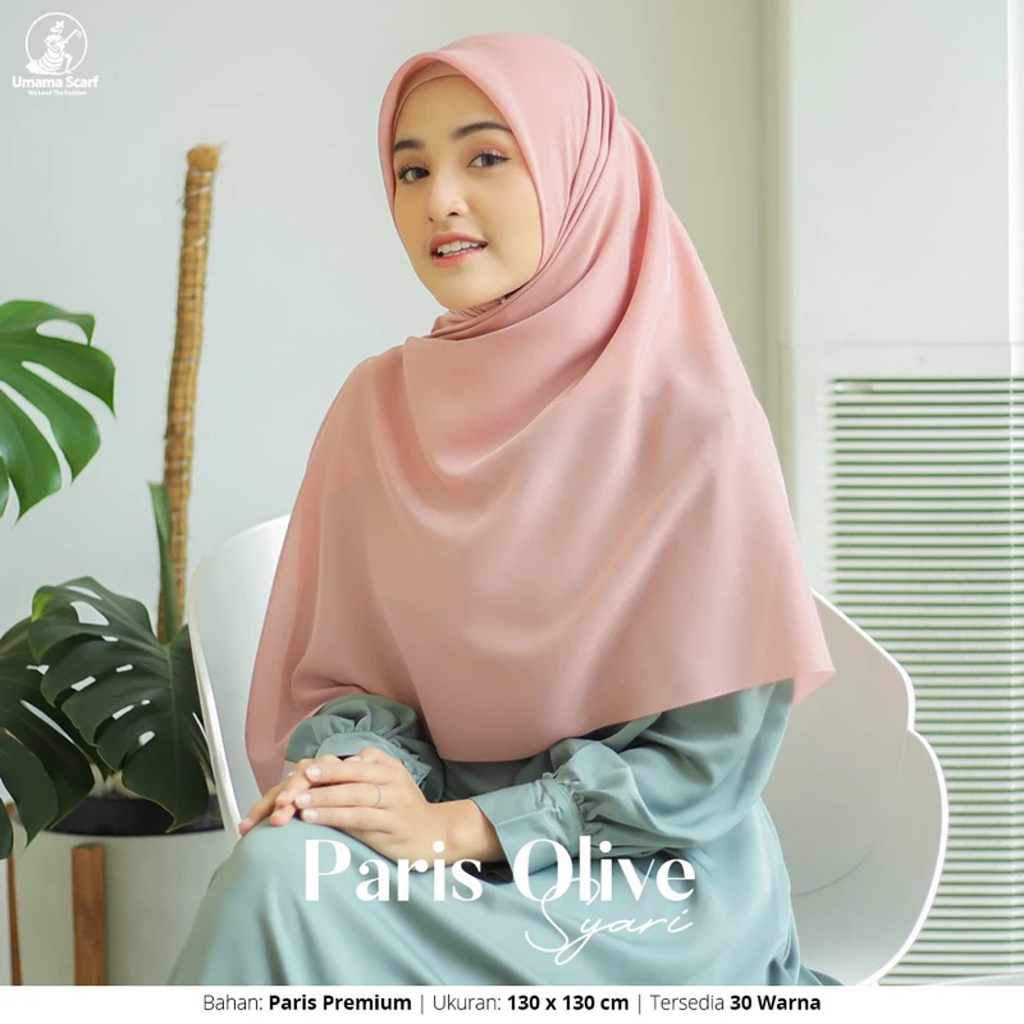 UMAMA SCARF Hijab Segiempat PARIS OLIVE Syar'i 130x130 / Segi empat Jumbo / Jilbab Syari Polos Laser