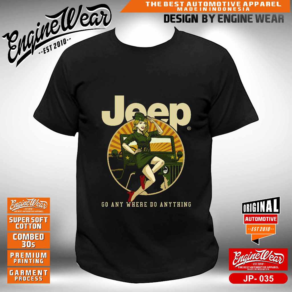 Kaos jeep tshirt mobil willys Kaos JK rubicon 4WD wrangler CJ7 4x4 baju offroad otomotif JP035