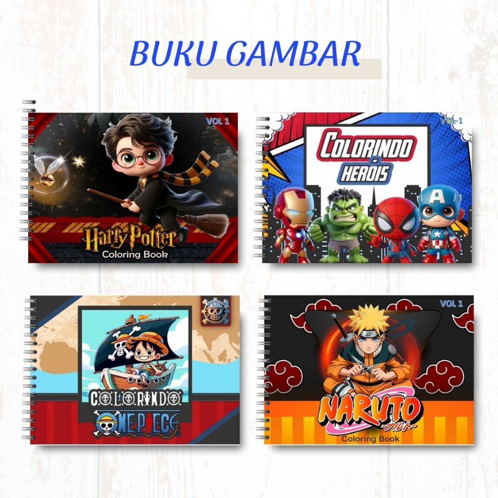 

BUKU GAMBAR LATIHAN ANAK A4 (harry poter, one piece, naruto, super hero) - asah kreatif anak & latihan motorik halus anak