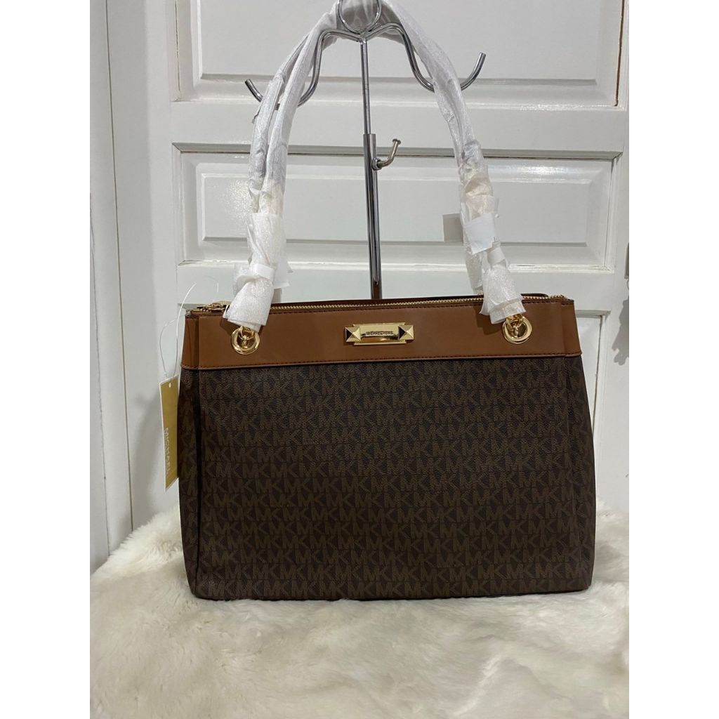 mk whitney medium chain shoulder tote brown n